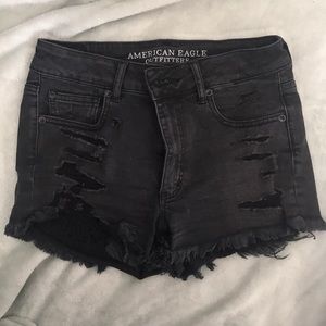 American Eagle Hi-Rise Distressed Black Shorts
